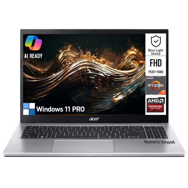 Acer Aspire 3 15.6 Laptop Computer, 15 Inch FHD College Students & Business Laptop PC, AMD Ryzen 7, 32GB RAM 1TB SSD, Windows 11 Pro, AI Ready, Numeric Keyboard, Ethernet Port, HDMI